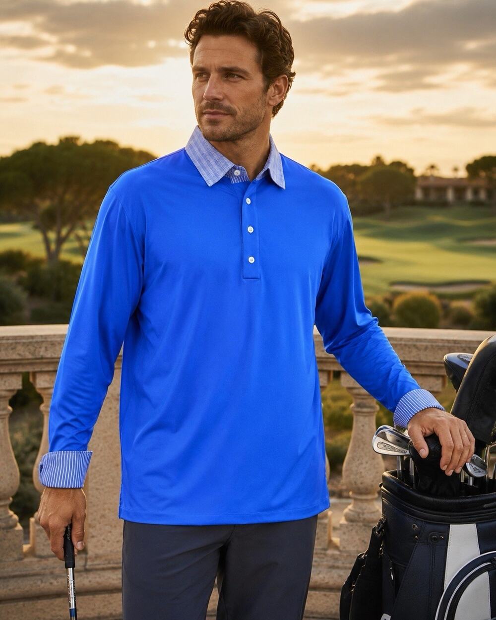 Alial Fital Men’s XXL Blue Long Sleeve Golf Polo USA Made